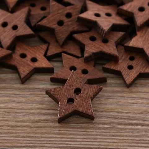 Пуговицы деревянные в форме звезды, с 2 отверстиями, 18 мм, 100 шт.
