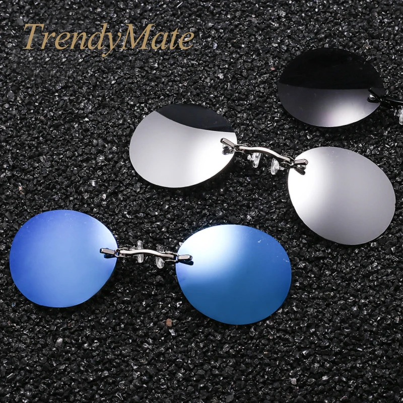 Brand Designer Retro Round Clip On Nose Glasses Men Movie Rimless Sunglasses Women Oculos Gafas De Sol 1181T | Аксессуары для
