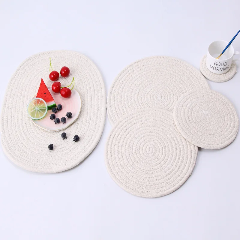 Cream White Ручная тканая хлопковая веревка кухонная салфетка-подставка обеденный стол коврики Западная Посуда изоляционные прокладки Нескользящие горшок Чаша Блюдо чашки Подставки - Цвет: Cream White