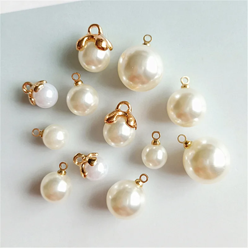 

50pc 8/10/12/14mm Alloy Charms Gold color Imitation Pearl Beads for Jewelry Making DIY Charms Handmade Crafts wholesale