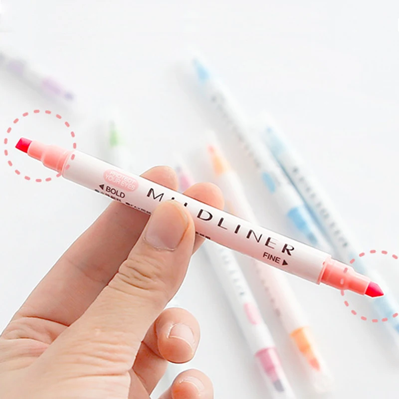 12 Color DoubleHead Highlighter Pen Account Diary Decoration Pastel Marker Note Oblique And Roumd Head Highlighte | Канцтовары для