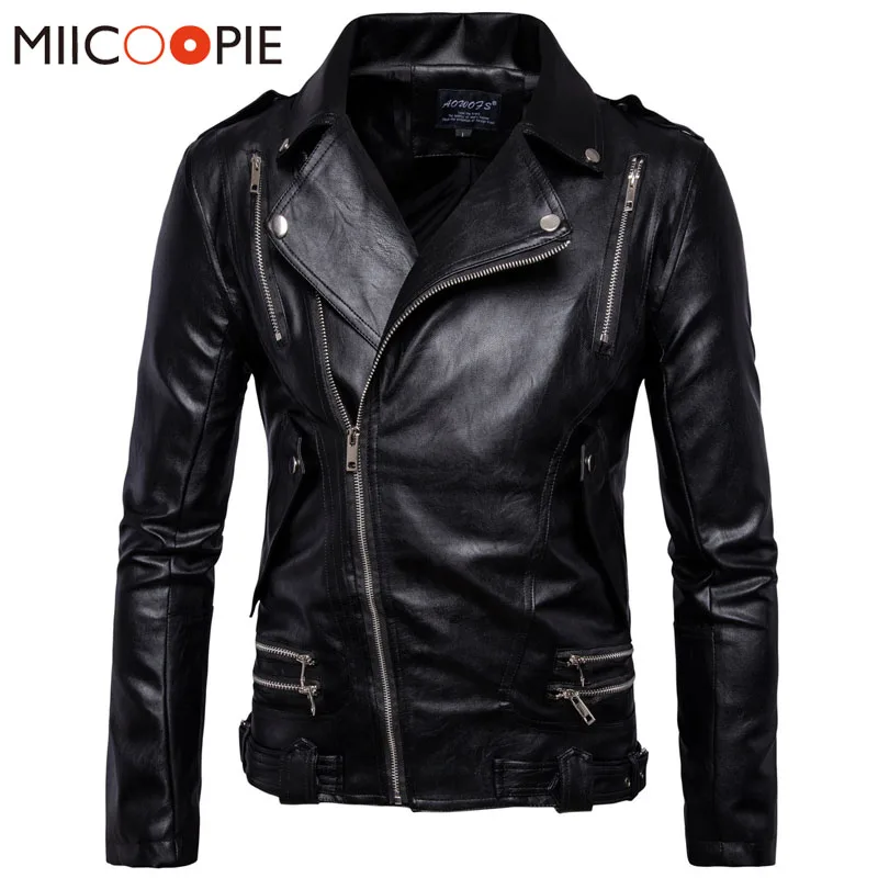 

Brand Men Motorcycle Leather Jacket Men Leisure Lapel Multi Zipper Leather Jacket Business Casual Coats Streetwear Men Clothing