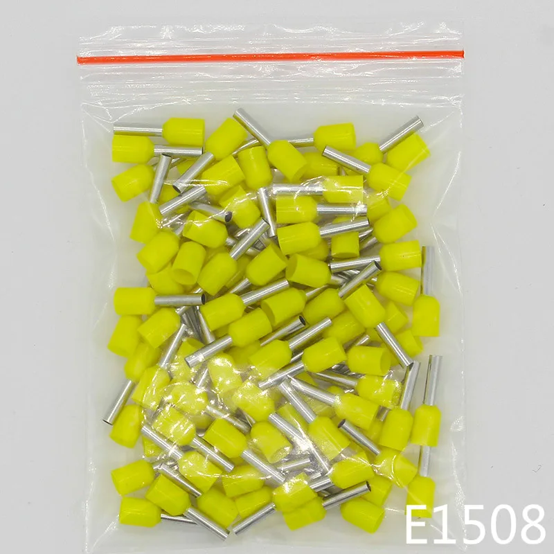 E1508 трубки Изоляционные изолированные терминалы 1.5MM2 100 шт./упак. кабель провода разъем изоляционные обжимной разъем E - Цвет: Yellow