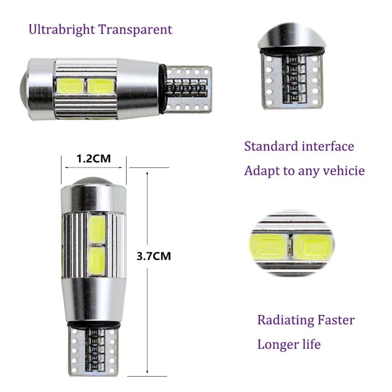 100 шт. T10 10SMD 5630 W5W Canbus светодиодный 194 168 2825 автомобиля боковое освещение автомобильной T10 Светодиодный лампочки Запчасти для авто