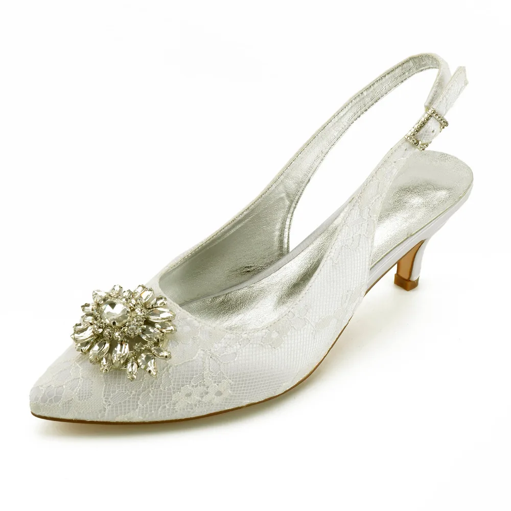 Creativesugar острым носом слинг slingback Кружева Вечернее платье обувь с украшением в виде кристаллов брошь свадебные туфли для выпускного на низком каблуке Пром Коктейльные