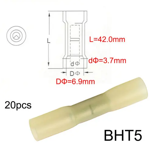 BHT5 20PCS BHT0.5 BHT1 BHT2 BHT5 термоусадочный водонепроницаемый Средний разъем терминал нейлон латунь терминал 20 шт. BHT Храповые плоскогубцы - Цвет: BHT5 20PCS