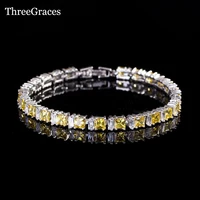 threegraces jewelry white gold color new fashion yellow and white cubic zirconia crystal women tennis bracelets bangles br045
