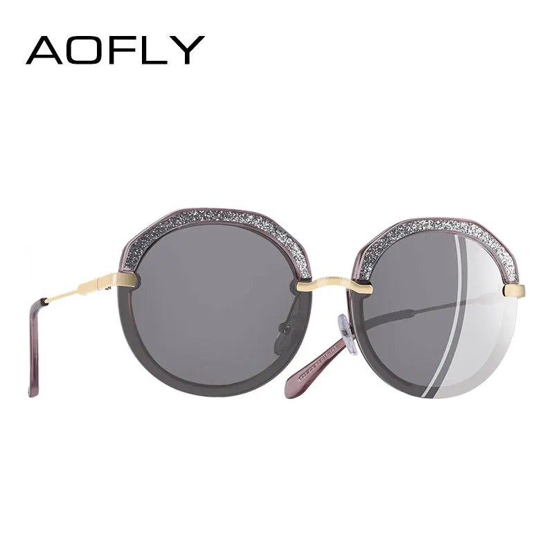 AOFLY, фирменный дизайн, новые модные круглые солнцезащитные очки, блестящая оправа, поляризационные солнцезащитные очки, женские очки, UV400, A127 - Цвет линз: C2Silver