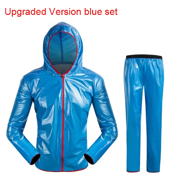 upgrade blue set Летние Для мужчин Для женщин езда на велосипеде плащ Водонепроницаемый Vélo штаны дорожный велосипед ветрозащитный дождевик Костюмы комплект S520 - Цвет: upgrade blue set