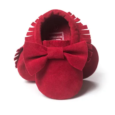 red bow Для новорожденных, для маленьких мальчиков и девочек, которые делают первые шаги; мягкая подошва кожаная бахрома pu с нескользящей подошвой на шнуровке детские кроватки обуви Mocassion обувь - Цвет: red bow