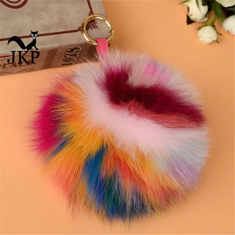 Разноцветный брелок из лисьего меха 15 см с помпоном натурального Лисьего