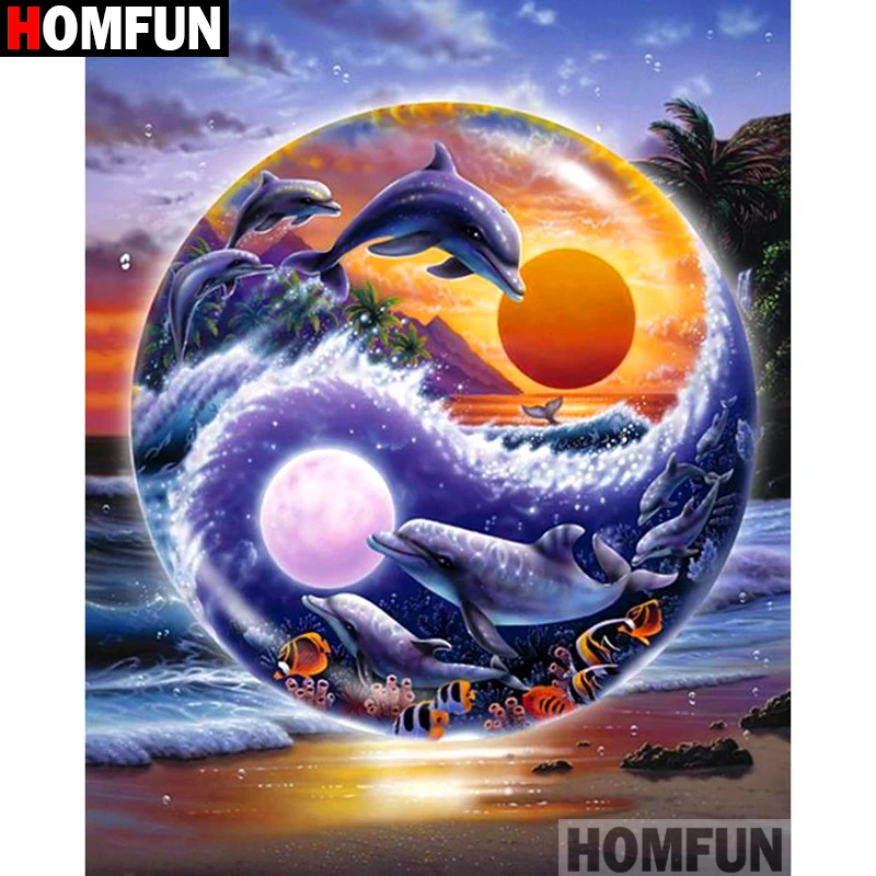 Алмазная 5D картина Дельфин HOMFUN A10655 вышивка крестиком полная выкладка круглая