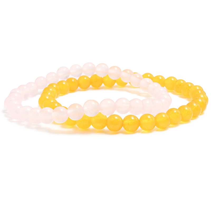 pink and yellow Натуральный синий зеленый желтый халцедон Камень бусины браслет 6 мм Гладкая бусина йога баланс бисера браслеты модные унисекс ювелирные изделия - Окраска металла: pink and yellow