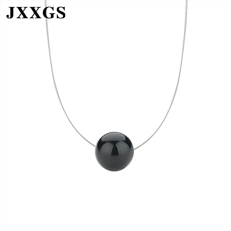 Dark color-10mm JXXGS жемчужное ожерелье для женщин, черная жемчужная подвеска, ожерелье с невидимой жемчужиной на леске, ожерелье - Окраска металла: Dark color-10mm