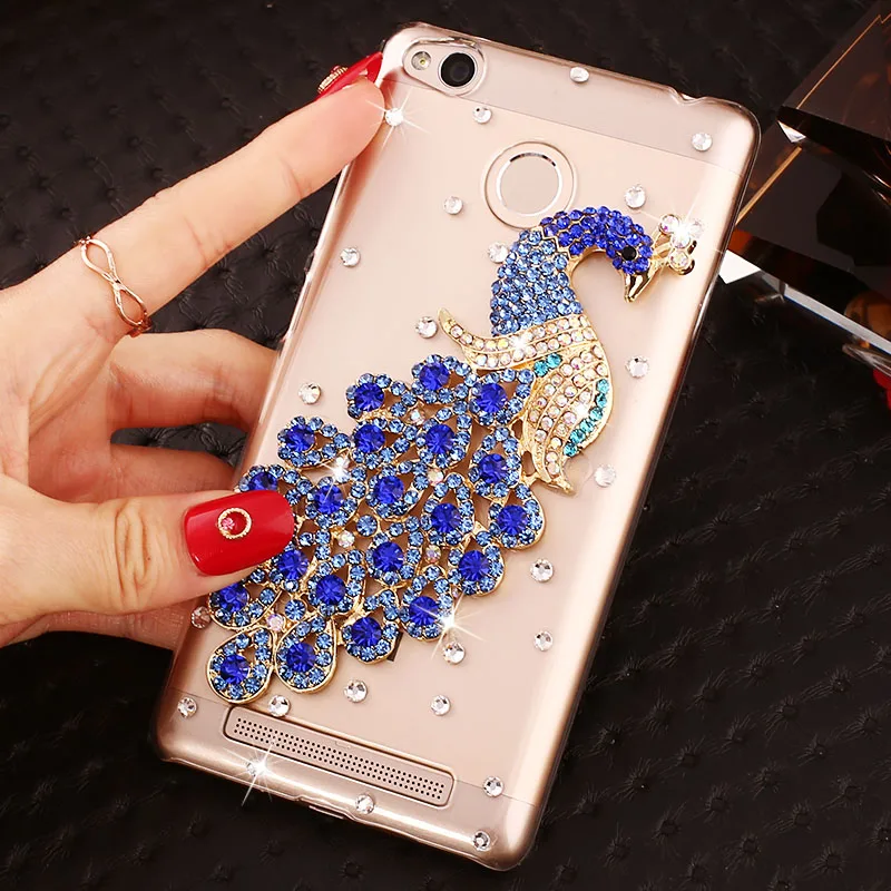 Fashion Xiaomi Redmi 4X Case 4A note 4 4x 3s 5A pro xiaomi mi max 2 A1 5X 5s plus diamonds peacock Cover hard PC cases |