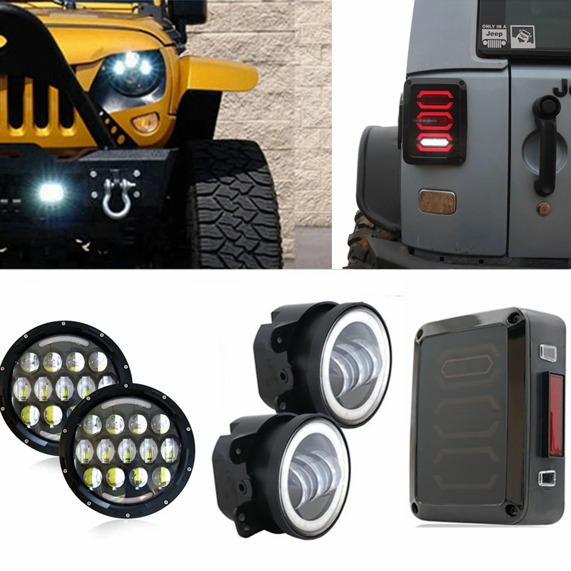 Белый 7 &quotКруглый H4 светодиодный DRL головной светильник 105w + 4&quot туман w/ Halo Кольцо