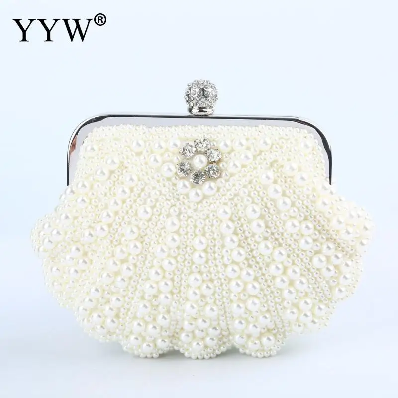 

New Design Women Evening Bags Handmade Beaded Diamonds Soft Shell Design Day Clutch For Wedding Party Plastic Pearl Clutches