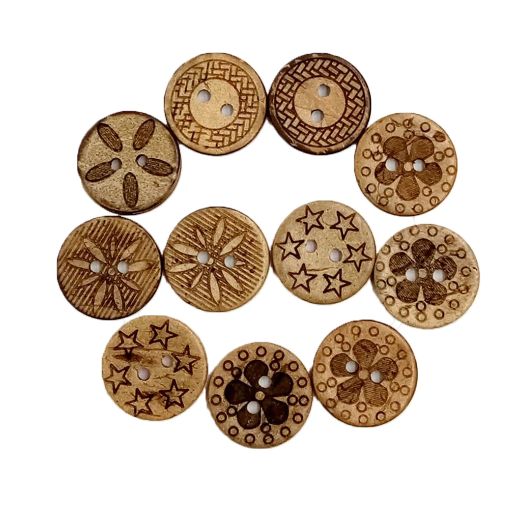 Круглая деревянная скульптура Кокосовая застежка кнопки пуговицы отверстие для