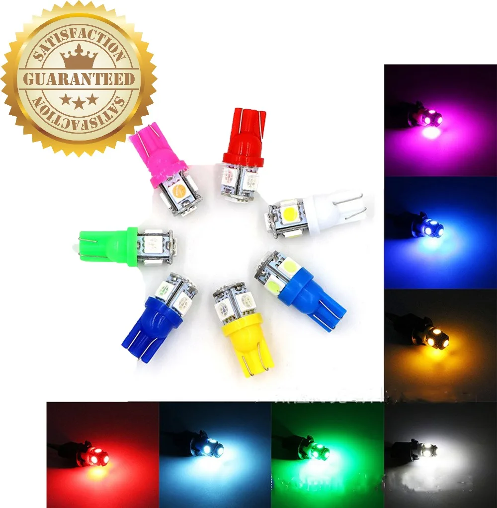 10 шт 12V 24V T10 5SMD 1 Вт 5050 5 SMD 192 168 194 W5W белый/синий/красный/зеленый/желтый/розовый
