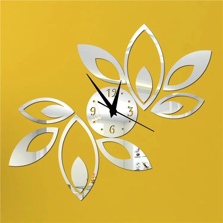 

2016 Hot Mirror Flower Acrylic Wall Stickers Art Modern Design 3d Decoration Living Room Watches Free Shipping