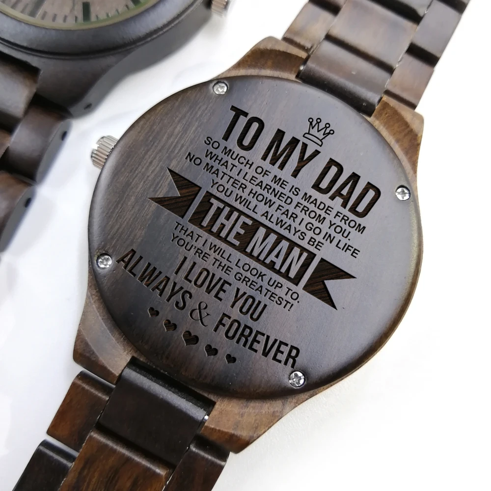 To My Dad - Timepieces Chronograph Military Quartz Engraved Wooden Watch Men Watches Father's Day Gift Wrist Watch Fashion to my man mere words cannot begin to tell you how i feel engraved wooden watch personalized wooden watch gift for men