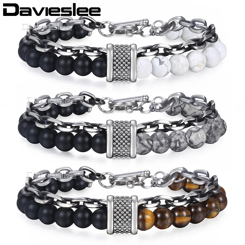 Браслет-цепочка Davieslee LDBM24 мужской из нержавеющей стали длина 14 мм | Украшения и