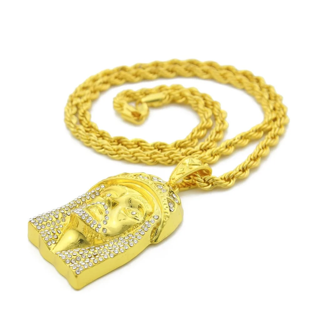 MCSAYS золотой CZ Кристалл Iced Out голову Иисуса шт кулон хип-хоп Цепочки и ожерелья