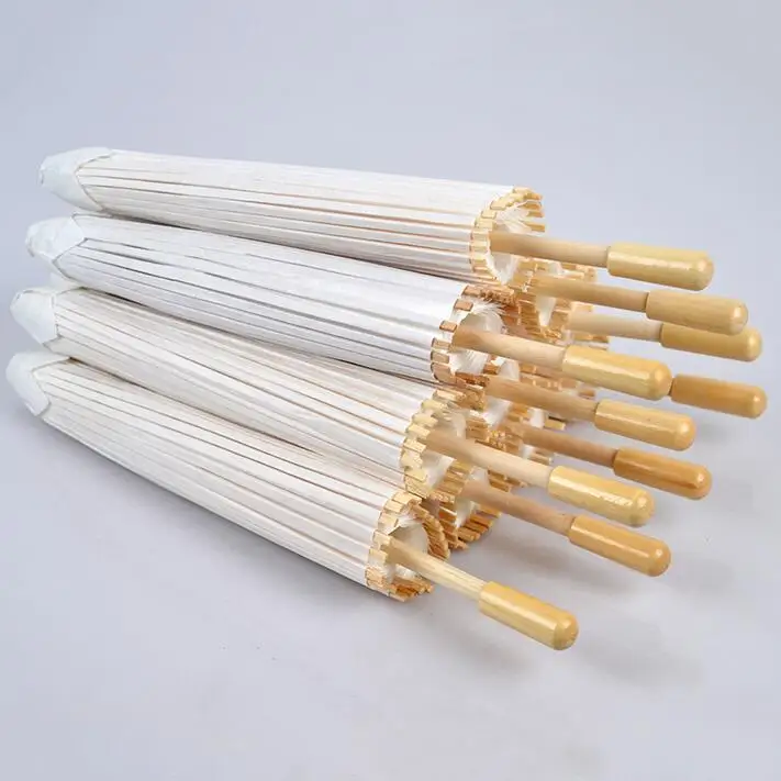 

50pcs/lot New White Color Long-handle Outdoor Wedding Paper Parasols Chinese Craft Umbrellas Diameter 23.6 inches
