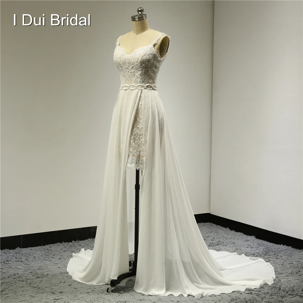 Длинные шифоновые Свадебные платья с разрезом на ногах кружевные свадебные