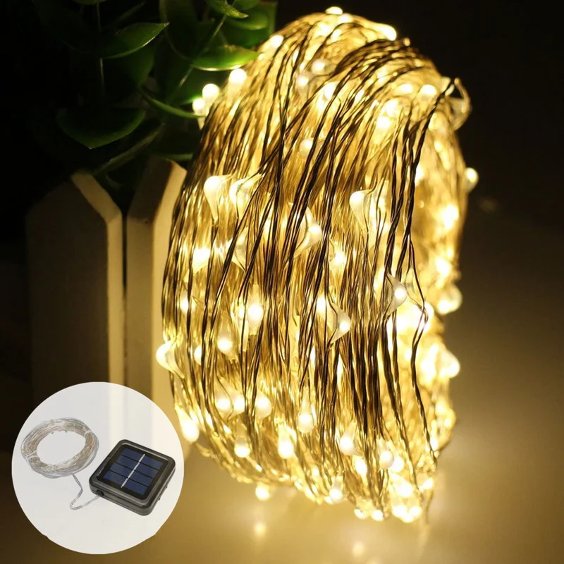 

10M LED Function Copper String Lights 8 Kinds Waterproof Solar Wedding Party Christmas Garden Decorative Light Belt