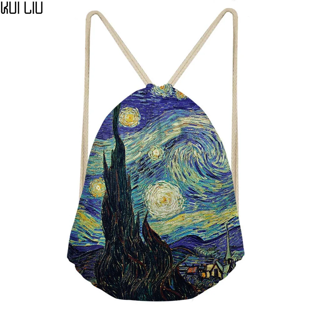 

Сумка-Рюкзак Vincent van Gogh, с принтом в виде звездной ночи, на шнурке, для мужчин и женщин