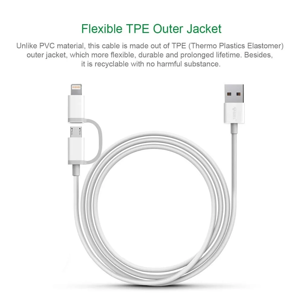 BULL 2 в 1 Android IOS Micro USB кабель 8 Pin 3C MFi Сертифицированный двойной разъем синхронизации