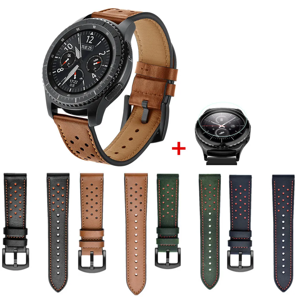 Защитная пленка 46 мм + ремешок из натуральной кожи для Samsung Gear S3 Classic/Frontier наручных
