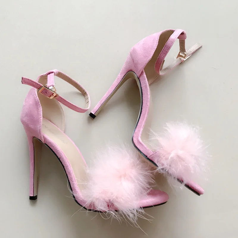 Party Shoes For Women High Heel Sandals Sexy Shoe Buckle Strap Pump Ladies Feather Round Toe Sandal Gig Size 43 | Обувь
