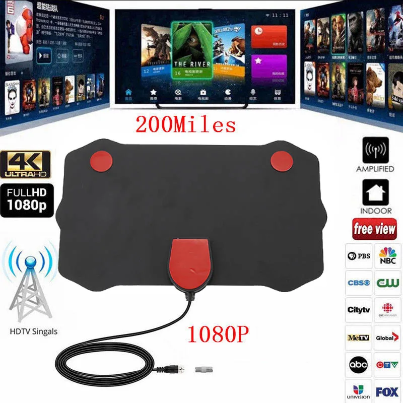 1080P 4K антенна цифровая HD tv Ультра тонкая 350 км Диапазон внутренняя ТВ антенна не включена усиленная