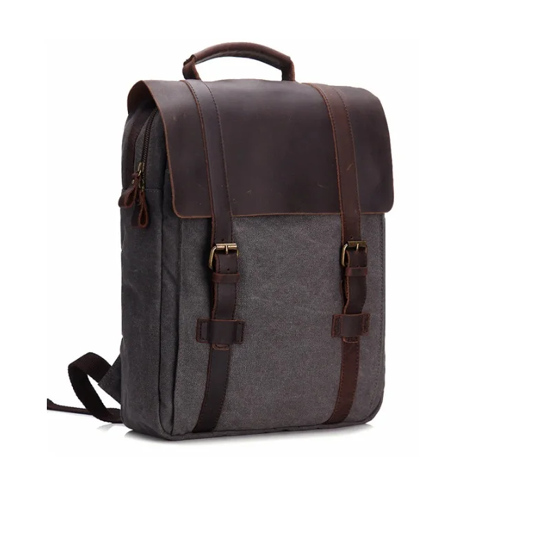 

Винтажный Модный кожаный рюкзак в стиле милитари, Холщовый мужской и женский школьный ранец, школьная сумка