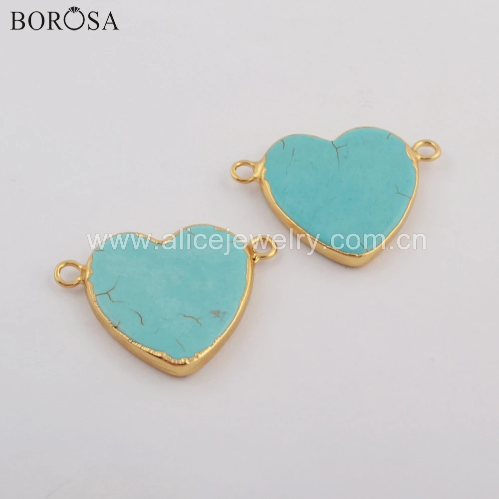 BOROSA 10 шт. в форме сердца позолоченный/посеребренный синий Howlite соединитель