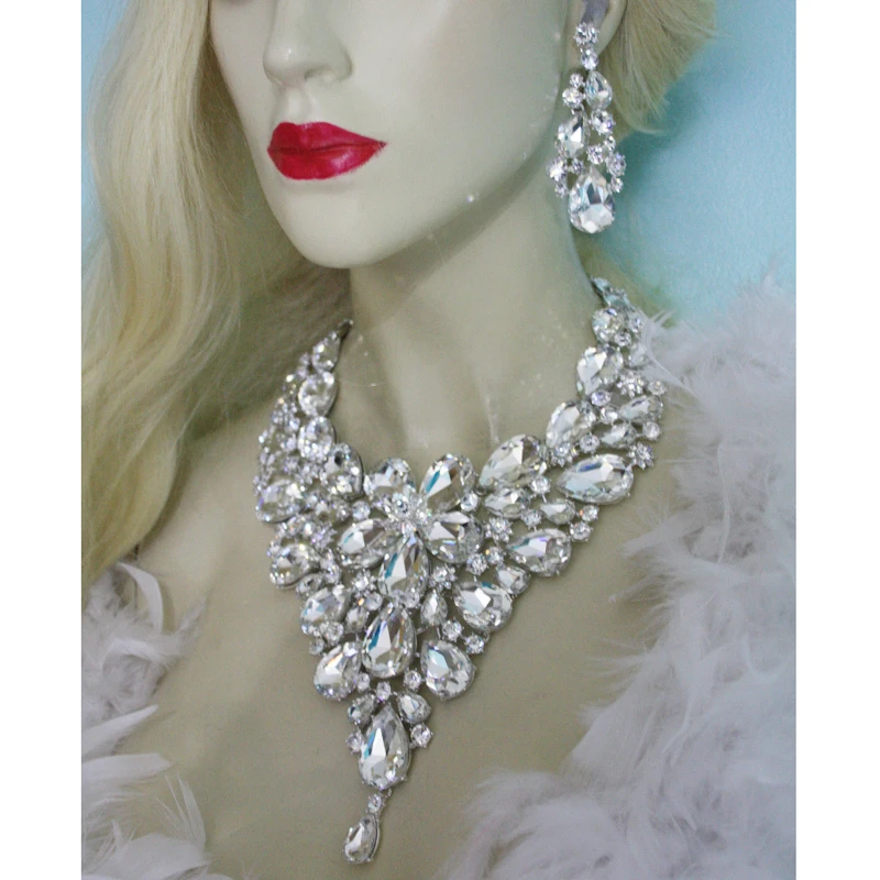 Массивные наборы ювелирных изделий с кристаллами ожерелье и серьги для