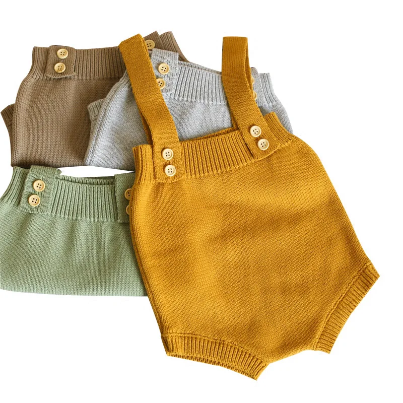 

Baby Autumn Sling Knitting Rompers Infant Sleeveless High Waist Jumpsuit Newborn Girl Suspenders Climb Knitted Romper NBB0076