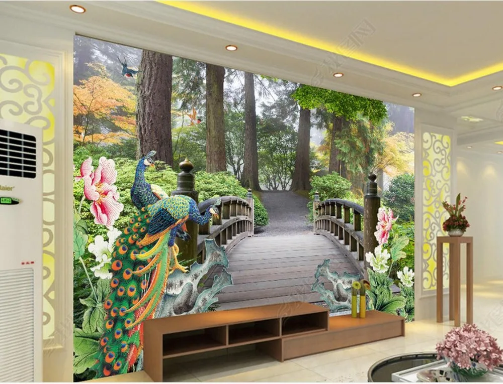 3d обои для настенного парка пейзаж павлин стереоскопические фото на заказ