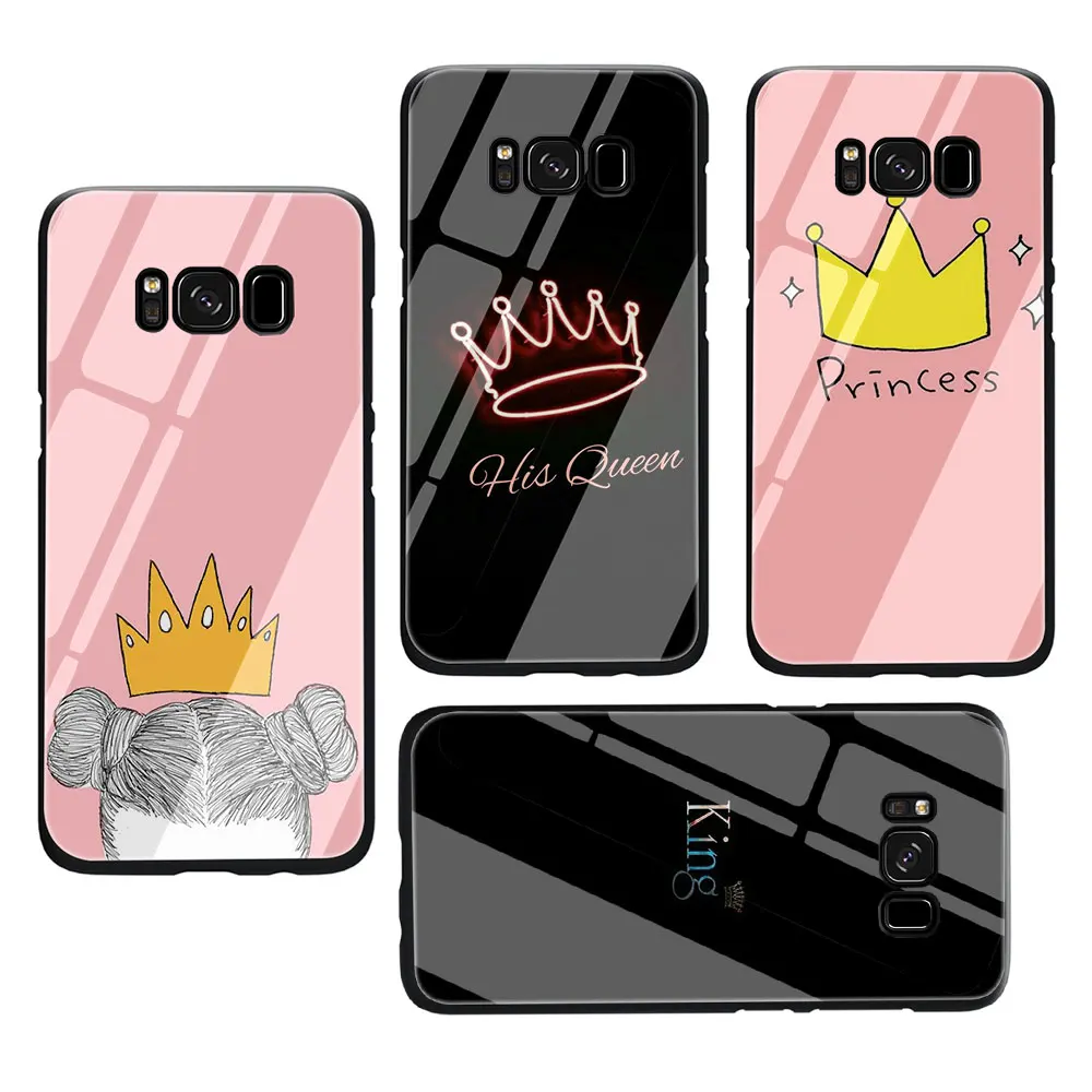 Чехол для телефона из закаленного стекла с принтом Love Queen and princess Galaxy S7 edge S8 9 10 Plus