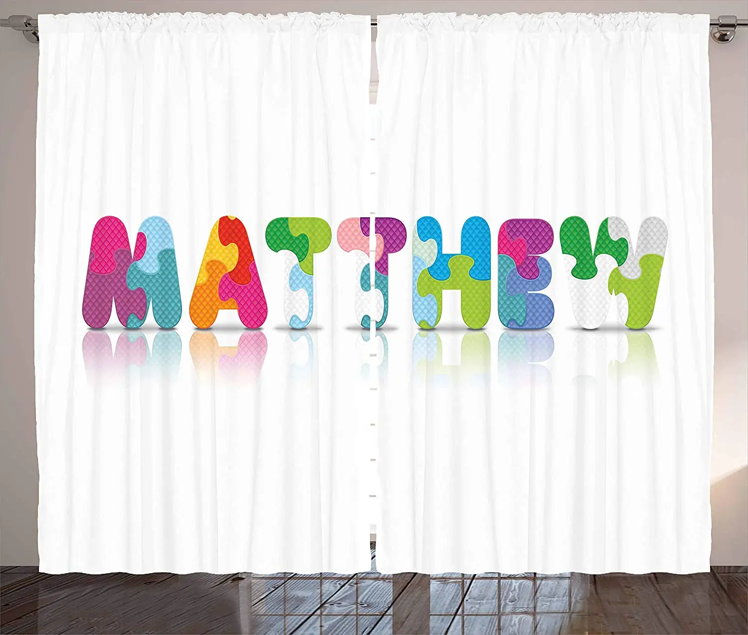 Matthew Curtains Colorful Puzzle Alphabet Baby Name with Religious Importance Educational Pattern Living Room Window Drapes | Дом и сад