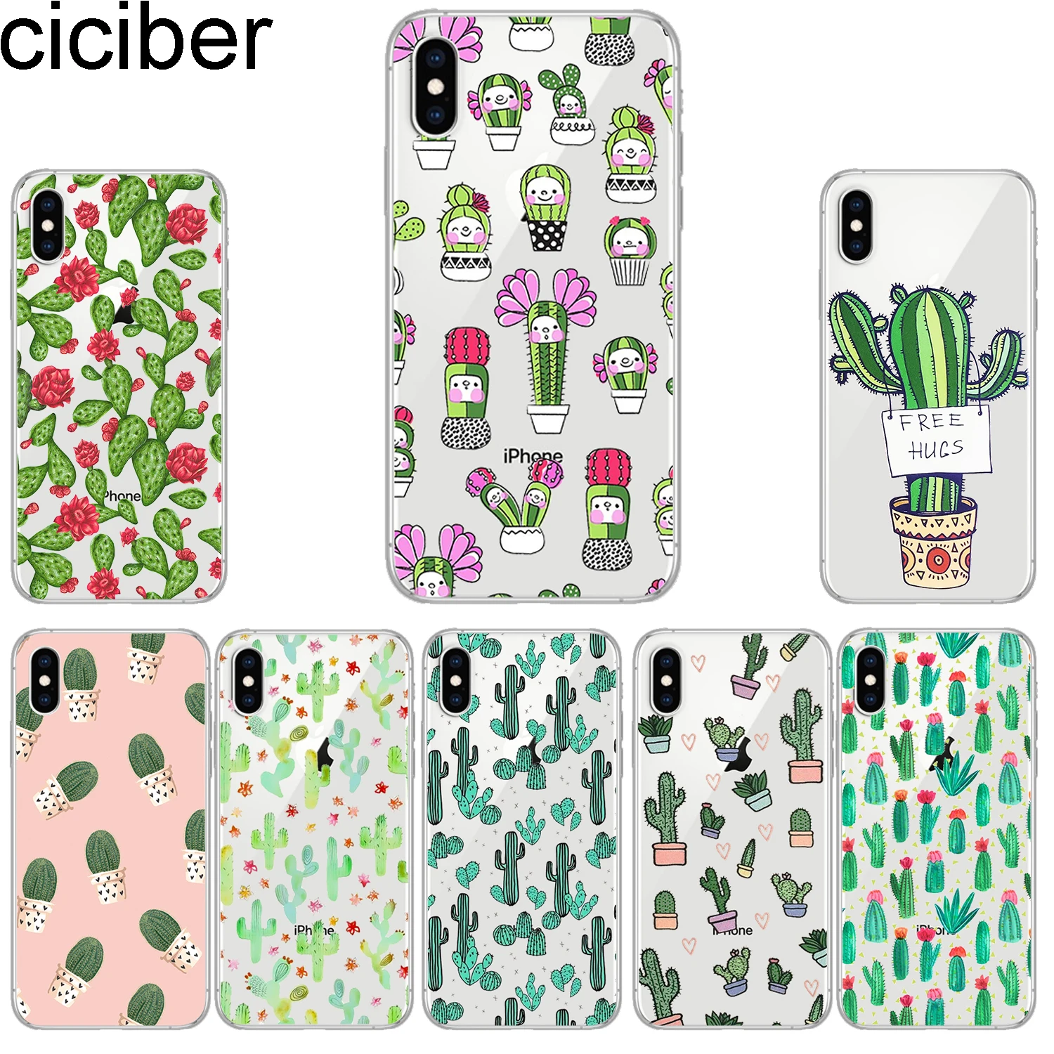 ciciber Phone Cases for IPhone 7 8 6 6s Plus SE 5s X Xs XR XS Max Soft TPU Cover 11 Pro 2019 Cactus Fundas Coque |