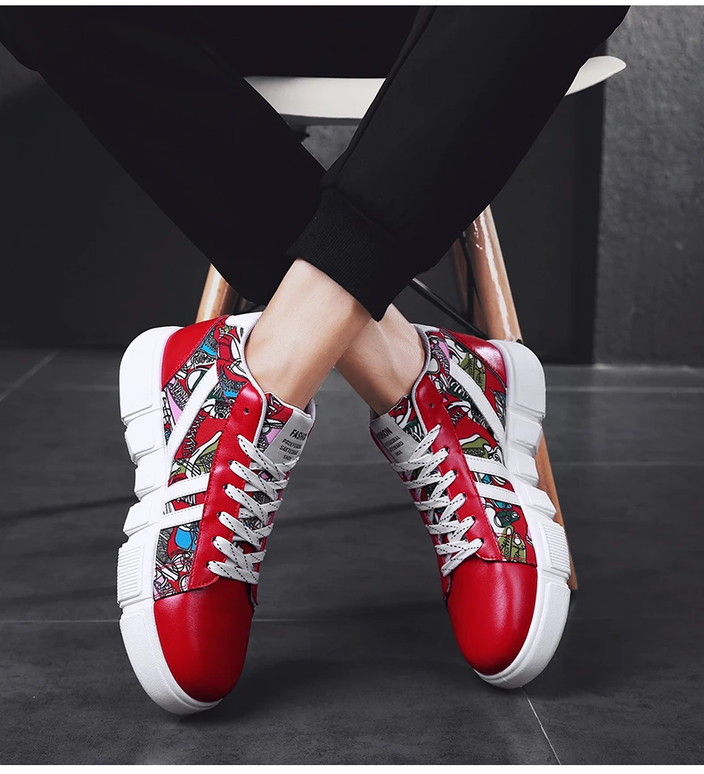 TYDZSMT Graffiti Sneakers Autumn Winter High Top Lover Shoes PU Woman Sneakers White Shoes Plus Size Zapatos De Mujer