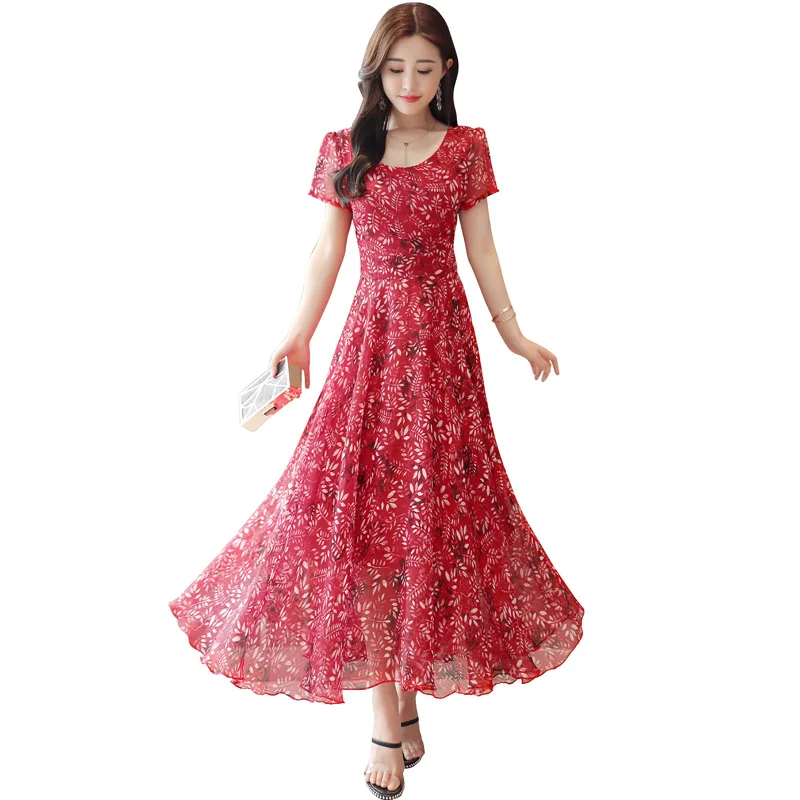 Мода 2019 новые летние женские пляжные Цветочные шифоновое платье темперамент