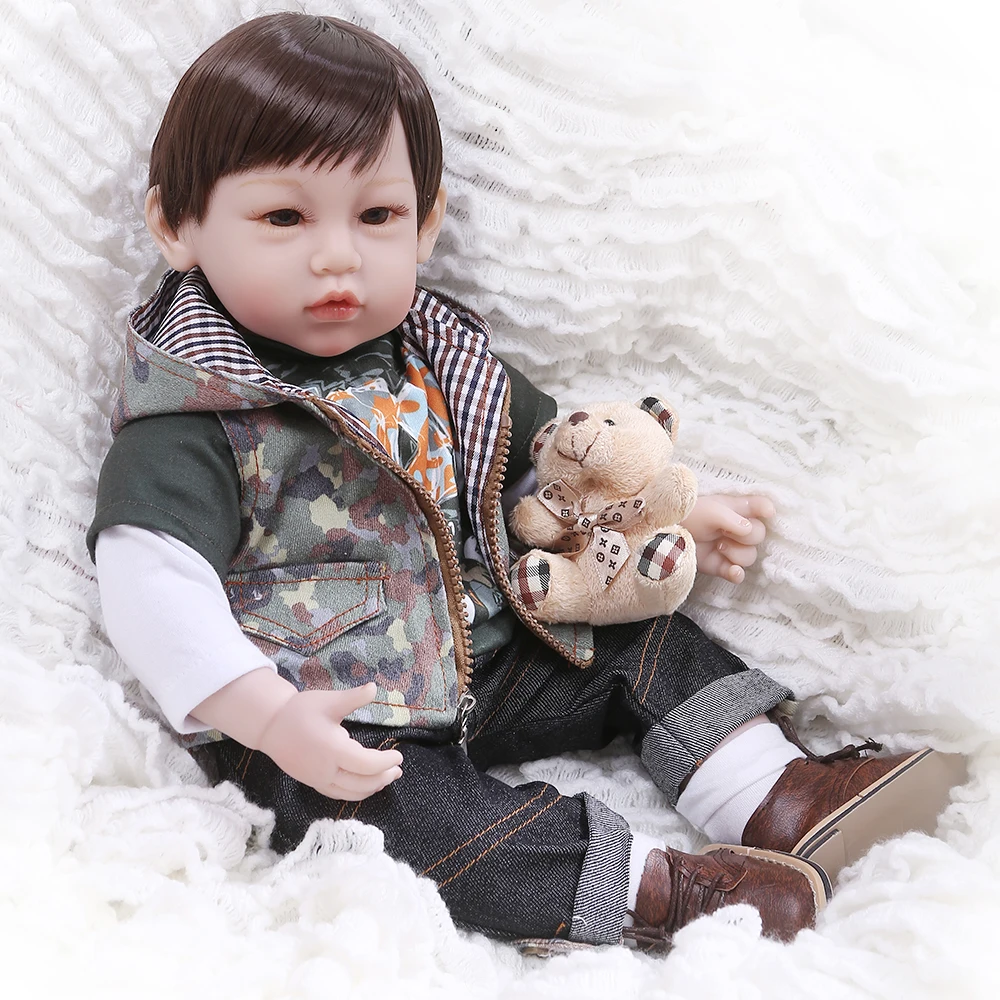 

lovely Newborn Reborn Baby Dolls 3/4 Silicone Soft cotton Body toddler boy Doll with bear toy For Girls Bebe Reborn Dolls gift