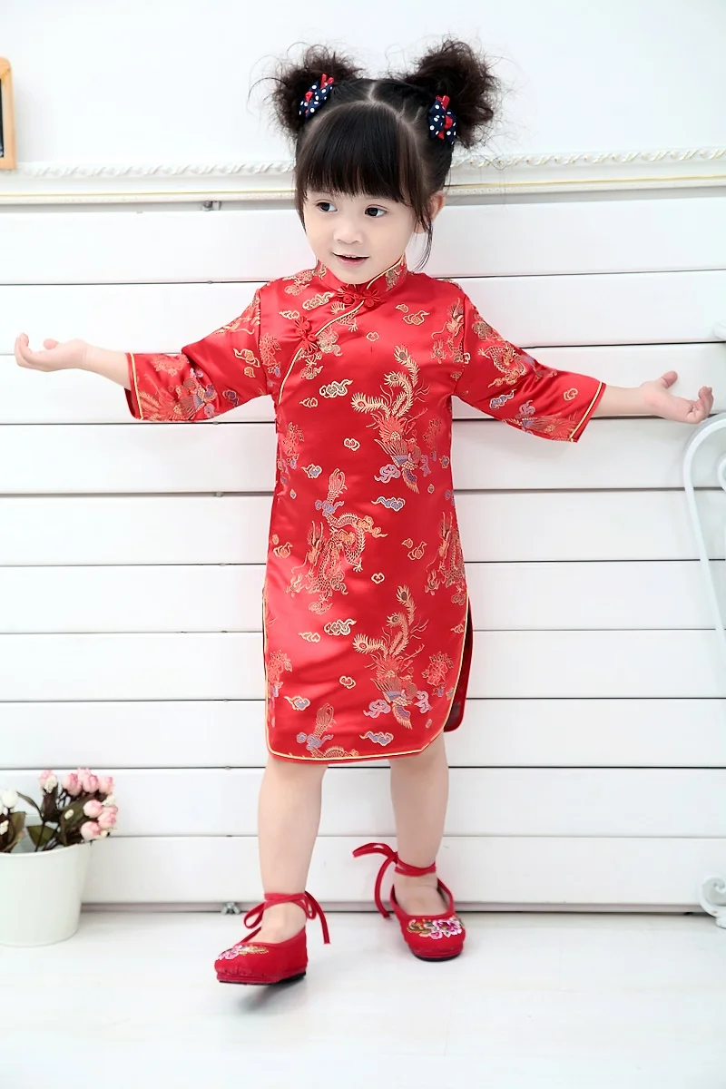 2021 Qipao летнее платье для маленьких девочек с рукавом три четверти детская одежда
