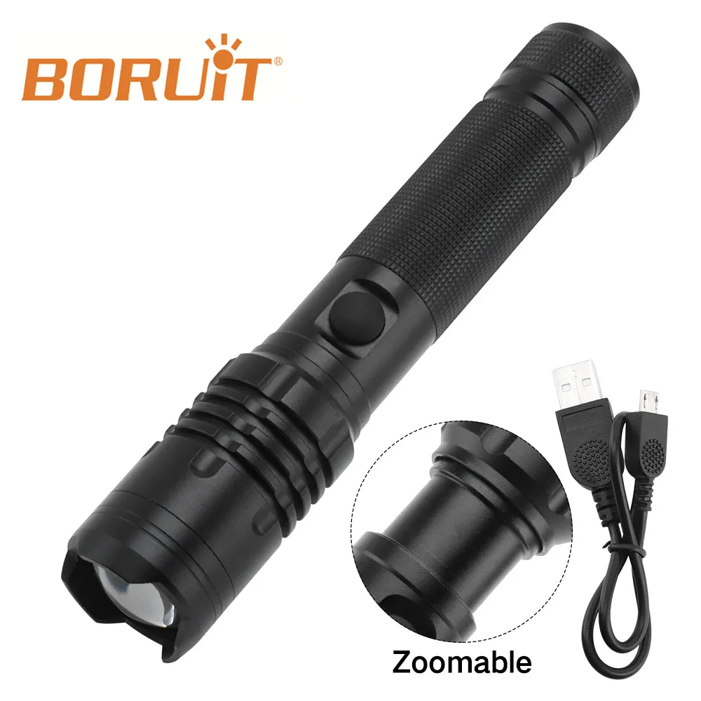 BORUIT высокое Мощность Перезаряжаемые светодиодный фонарик USB Масштабируемые Linterna фонарик Фонари Кемпинг Пеший Туризм Рыбалка по 18650 Батарея
