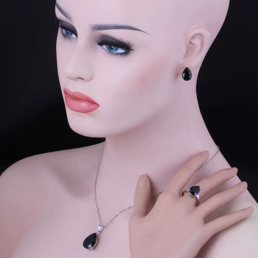 Приятный капли воды черный Кубический Цирконий 925 пробы Серебряные Ювелирные