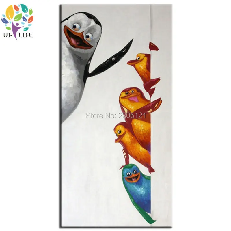 Ручная роспись настенная живопись Забавные милые пингвины картина маслом на